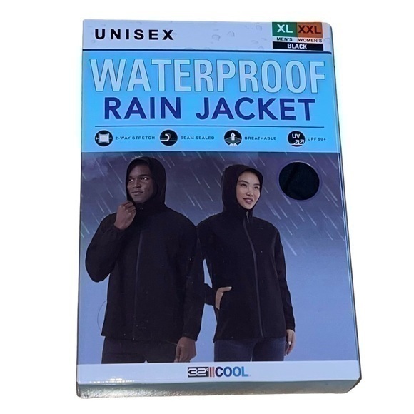 32 Degrees Unisex Rain Jacket- Color Black - Unisex Size XL Men/ Size XXL Women - Picture 1 of 8